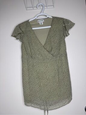 Motherhood Maternity Olive Green Floral Wrap Mini Top